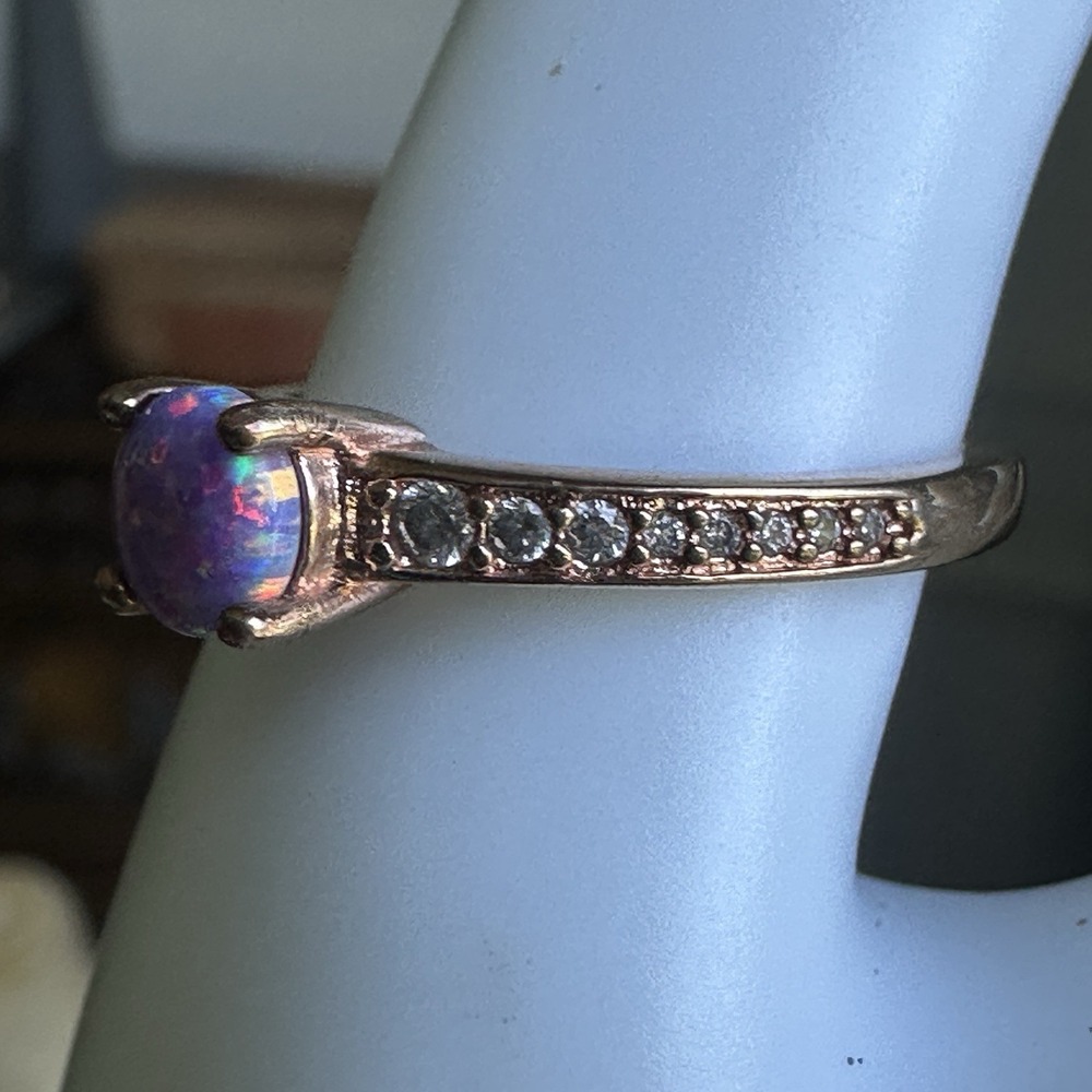 Vintage Accent Ring Size 8.5 Lab Black Opal Color Clear CZs 925 Sterling 2.6g - Picture 10 of 12